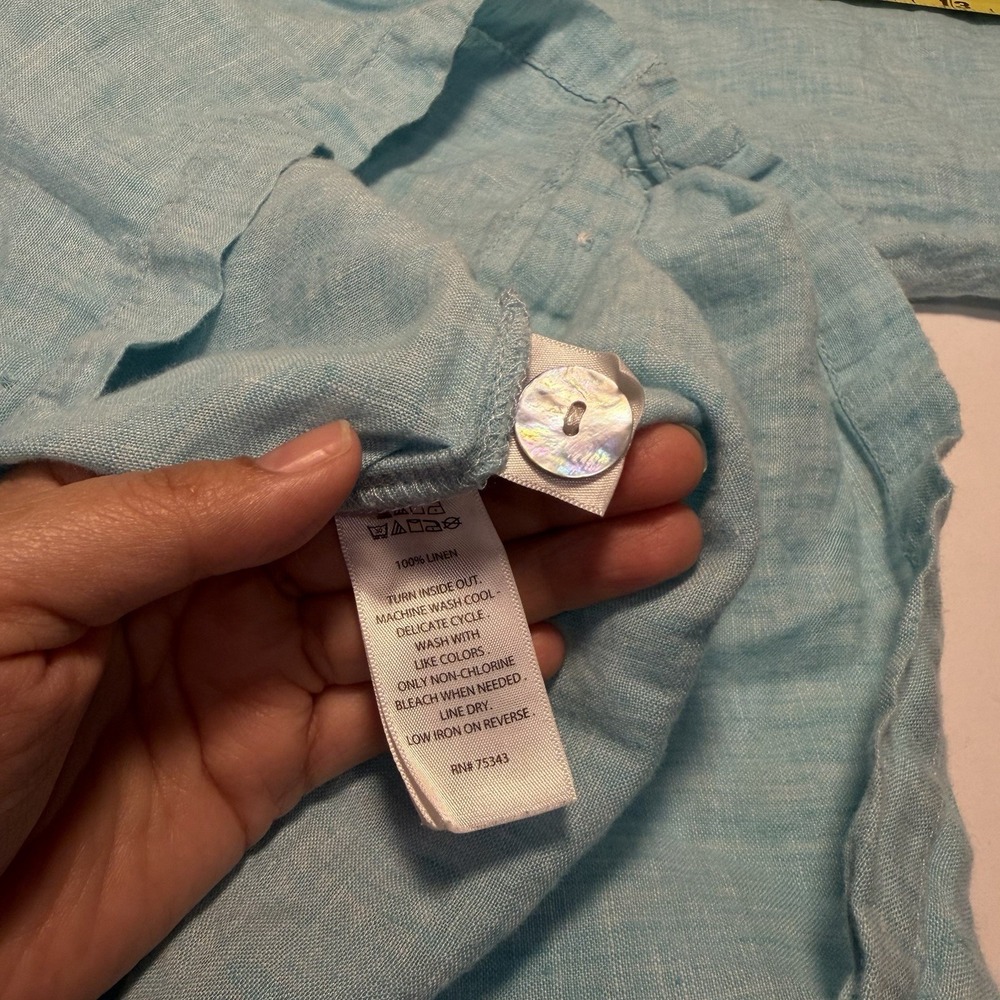 Sigrid Olsen Linen Tunic Top Blue Relaxed Fit L Beach Coastal Preppy READ - Picture 10 of 10